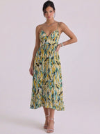 Midi-jurk van chiffon met abstracte print en ruches aan de zoom